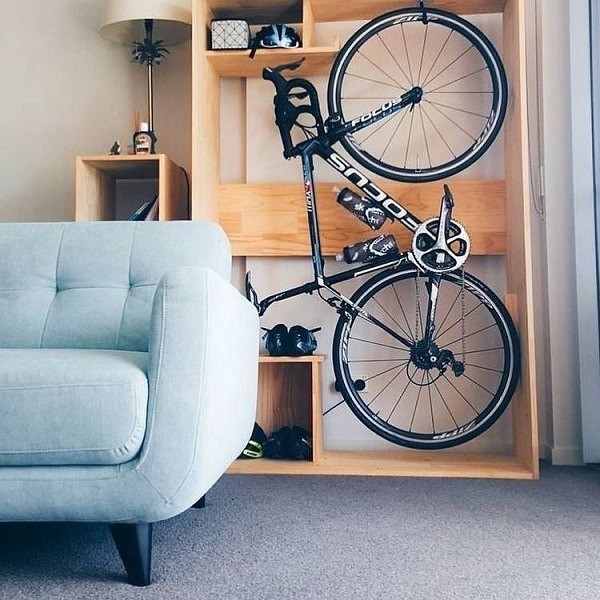 storing the bicycle in the closet