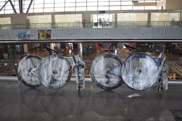 packing a bicycle for transport on a train